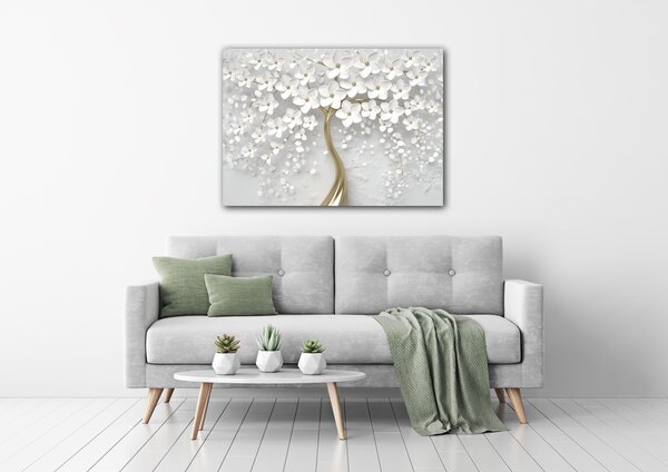 Impresi Obraz Bílý strom s květinami - 70 x 50 cm