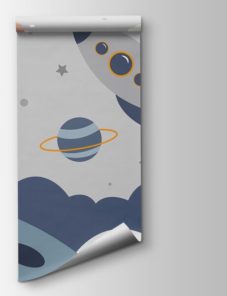 Fototapeta Kreslený film astronauta kráčejícího po planetě s raketou na obloze, Dětské fototapety, Populární fototapety, u95706 - Tapeko.co.cz