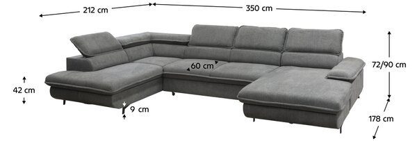 KONDELA Sedací souprava ve tvaru U, šedá, levá, MANTY U