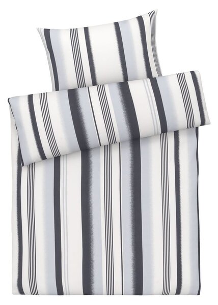 MERADISO® Saténové ložní povlečení, 140 x 200 cm, 70 x 90 cm (pruhy/šedá) (100325819004)