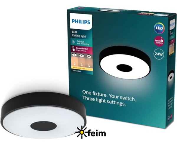 Philips 8720169301290 Coiner stropní svítidlo D389mm LED 24W/2700lm 2700K černá, SceneSwitch