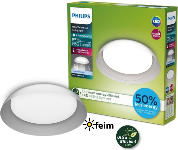 Philips UltraEfficient 8720169300996 Fleta stropní svítidlo D350mm LED 10W/1950lm 4000K průhledná, SceneSwitch