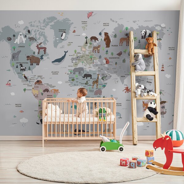 Fototapeta Mapa světa se zvířaty, Dětské fototapety, Populární fototapety, u95844 - Tapeko.co.cz