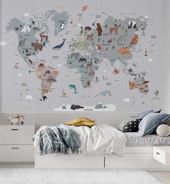 Fototapeta Mapa světa se zvířaty, Dětské fototapety, Populární fototapety, u95844 - Tapeko.co.cz