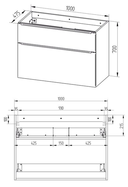 Mereo, Mereo Mailo, koupelnová skříňka 100 cm, dub Riviera, černé madlo, MER-CN522SBN
