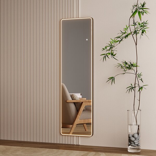 Mereo, Mereo Zrcadlo hranaté 500x1700 mm, LED osvětlení, závěsné i stojaté, černý rám, MER-CN188