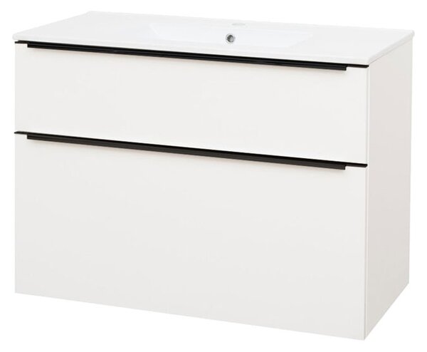 Mereo Mereo, Mailo, koupelnová skříňka s keramickým umyvadlem 101 cm, černé madlo, CN512B