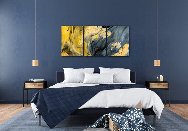 Impresi Obraz Abstraktní žluto šedý - 150 x 70 cm (3 dílný)