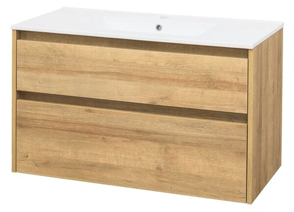 Mereo Mereo, Opto, koupelnová skříňka s keramickým umyvadlem 101 cm, bílá, dub, bílá/dub, černá, CN922