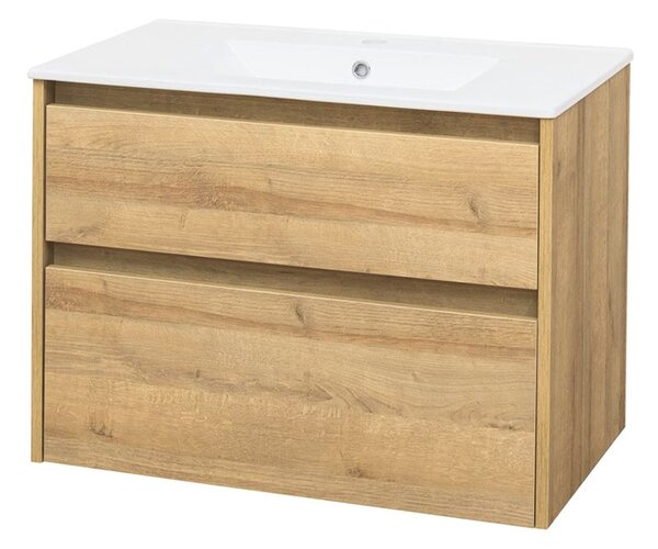 Mereo Mereo, Opto, koupelnová skříňka s keramickým umyvadlem 81 cm, bílá, dub, bílá/dub, černá, CN921