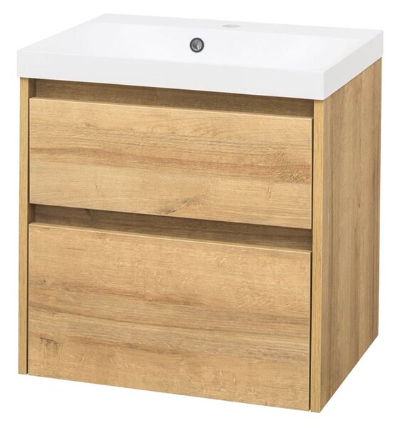 Mereo Mereo, Opto, koupelnová skříňka s umyvadlem z litého mramoru 61 cm, bílá, dub, bílá/dub, černá, CN920M