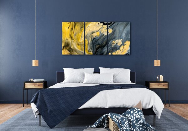 Impresi Obraz Abstraktní žluto šedý - 120 x 60 cm (3 dílný)
