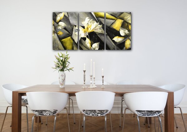 Impresi Obraz Abstraktní žluto šedý - 120 x 60 cm (3 dílný)
