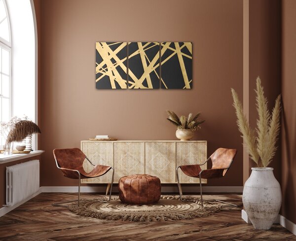Impresi Obraz Abstraktní zlato šedý - 60 x 30 cm (3 dílný)