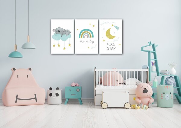 Impresi Obraz Sada obrázků koala modro žlutá - 60 x 30 cm (3 dílný)