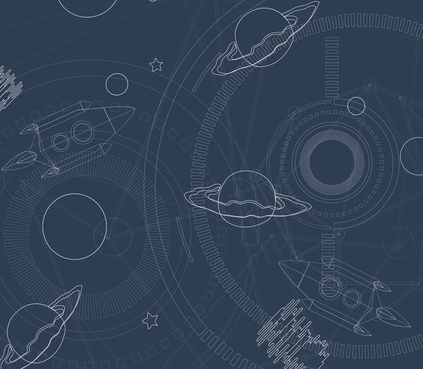 Fototapeta Modré a bílé pozadí s planetami a hvězdami, Dětské fototapety, Populární fototapety, u95918 - Tapeko.co.cz