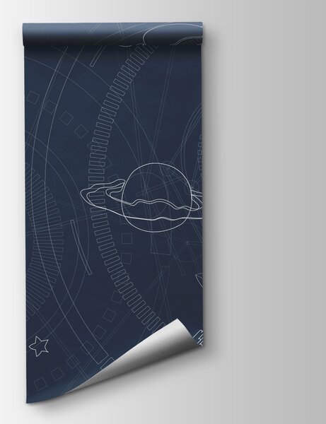Fototapeta Modré a bílé pozadí s planetami a hvězdami, Dětské fototapety, Populární fototapety, u95918 - Tapeko.co.cz