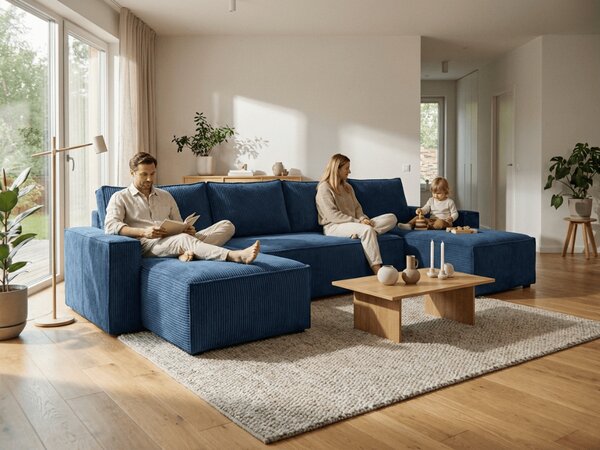 Tmavě modrá sedací souprava do U SMART COSARO 295x140 cm