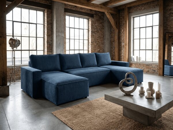 Tmavě modrá sedací souprava do U SMART COSARO 295x140 cm