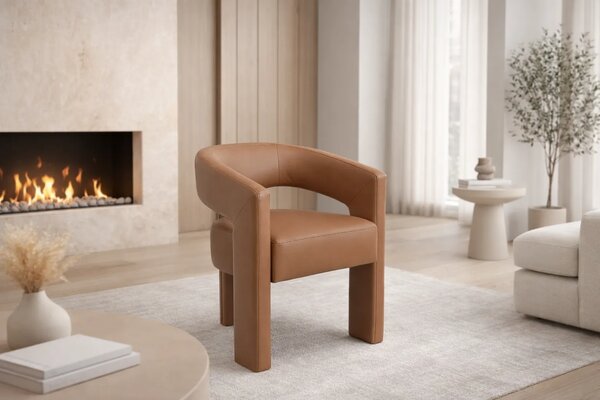 LivinHill Designové jídelní křeslo Leith umělá kůže karamelově hnědé