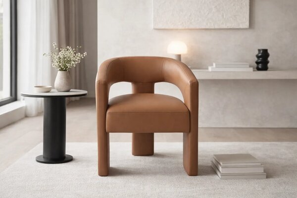 LivinHill Designové jídelní křeslo Leith umělá kůže karamelově hnědé