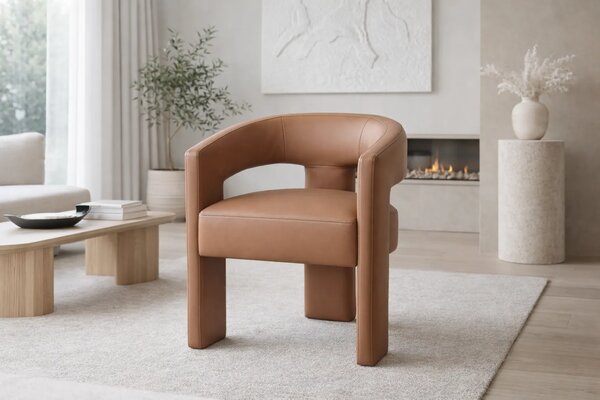 LivinHill Designové jídelní křeslo Leith umělá kůže karamelově hnědé