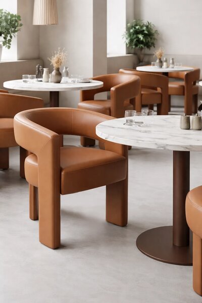 LivinHill Designové jídelní křeslo Leith umělá kůže karamelově hnědé