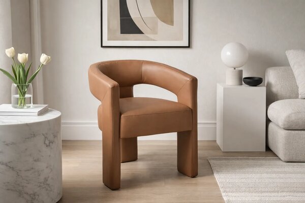 LivinHill Designové jídelní křeslo Leith umělá kůže karamelově hnědé