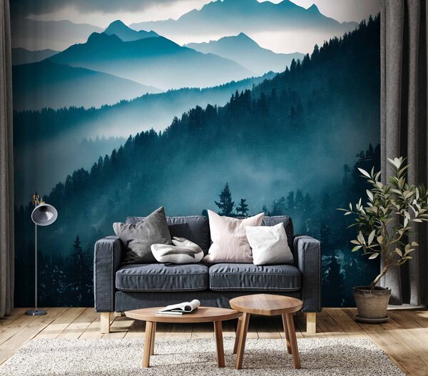 Fototapeta Horské pásmo se stromy a mlhou, Horské fototapety, Populární fototapety, u96041 - Tapeko.co.cz