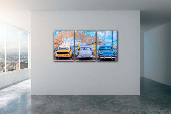 Impresi Obraz Stará modrá auta - 120 x 60 cm (3 dílný)