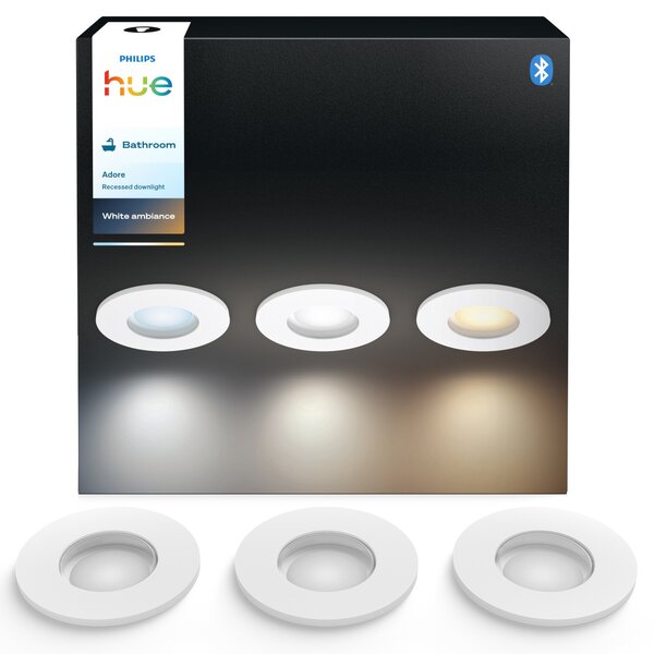 Hue Adore recessed koupelnové svítidlo kulaté 3x4,2W, 2000-6500K, IP44, bílá (3ks)