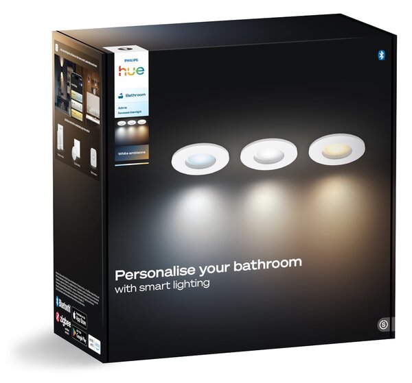 Hue Adore recessed koupelnové svítidlo kulaté 3x4,2W, 2000-6500K, IP44, bílá (3ks)
