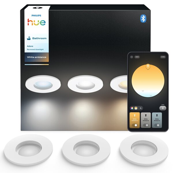 Hue Adore recessed koupelnové svítidlo kulaté 3x4,2W, 2000-6500K, IP44, bílá (3ks)