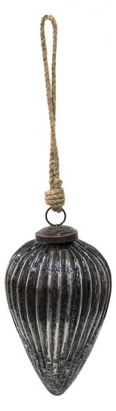 Černá antik skleněná vánoční ozdoba s patinou – 9x14 cm