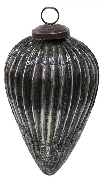 Černá antik skleněná vánoční ozdoba s patinou – 9x14 cm