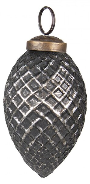 Černo-stříbrná antik skleněná ozdoba šiška – 4x7 cm