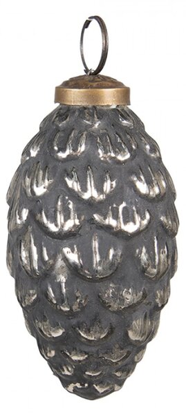Černo-stříbrná antik skleněná ozdoba šiška – 6x10 cm