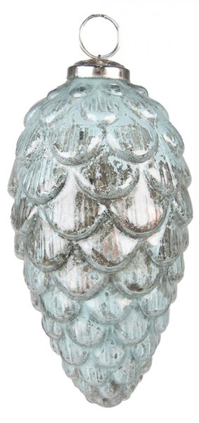 Tyrkysová antik vánoční skleněná ozdoba šiška – 8x15 cm