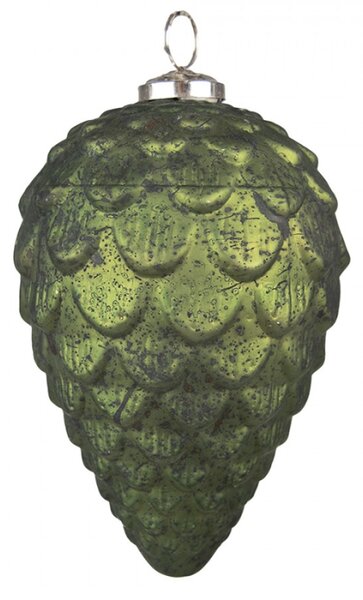 Zelená antik skleněná vánoční ozdoba šiška – 9x15 cm