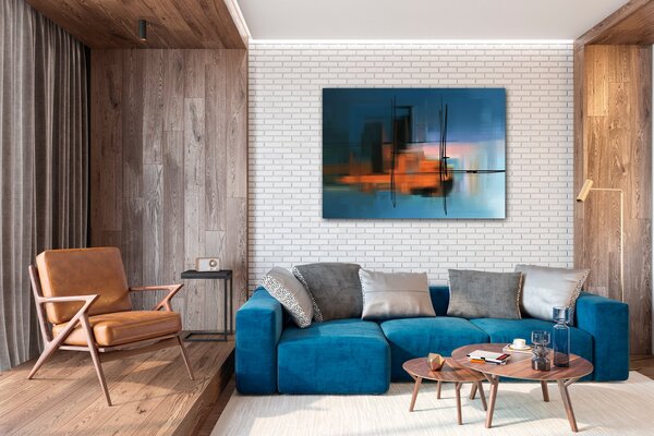Impresi Obraz Abstrakt modrý s oranžovým detailem - 70 x 50 cm