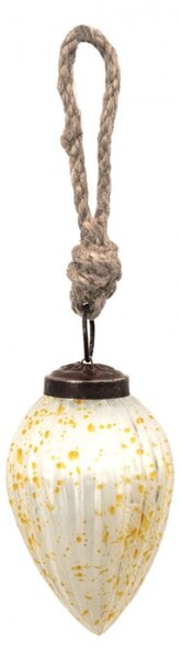 Bílo-žlutá antik skleněná ozdoba – 5x8 cm