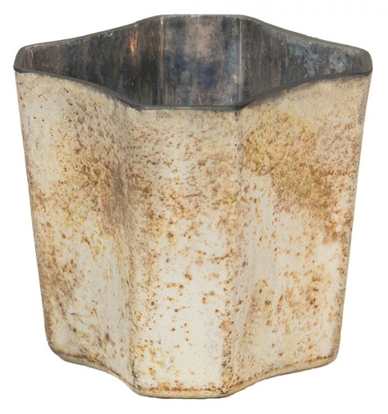 Skleněný svícen na čajovou svíčku s patinou – 9x8x8 cm