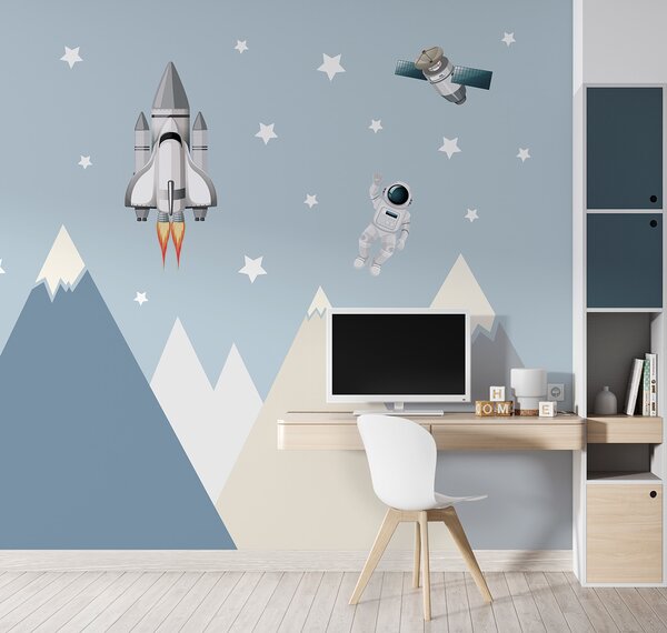 Fototapeta Raketoplán a astronaut na obloze, Dětské fototapety, Populární fototapety, u96333 - Tapeko.co.cz