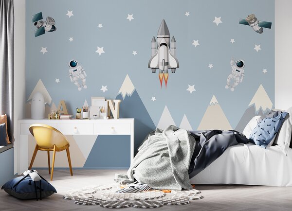 Fototapeta Raketoplán a astronaut na obloze, Dětské fototapety, Populární fototapety, u96333 - Tapeko.co.cz