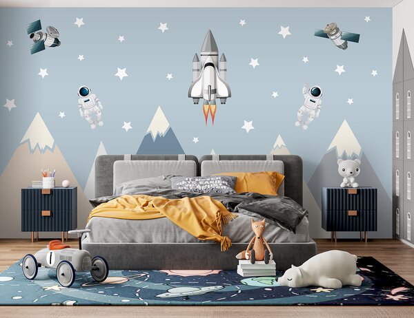 Fototapeta Raketoplán a astronaut na obloze, Dětské fototapety, Populární fototapety, u96333 - Tapeko.co.cz
