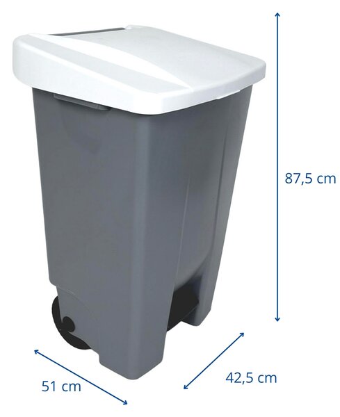 Denox nášlapný odpadkový koš GASTRO 120 L, bílé víko, plastový s kolečky