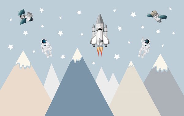Fototapeta Raketoplán a astronaut na obloze, Dětské fototapety, Populární fototapety, u96333 - Tapeko.co.cz