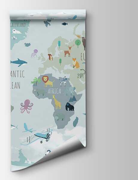 Fototapeta Mapa světa se zvířaty a ptáky, Dětské fototapety, Populární fototapety, u96447 - Tapeko.co.cz