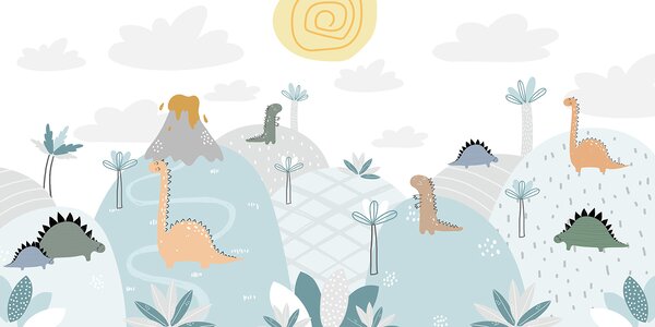 Fototapeta Karikatura dinosaurů na kopci, Dětské fototapety, Populární fototapety, u96460 - Tapeko.co.cz