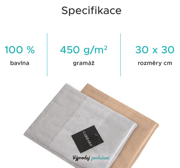 Sada ručníků CARRARA 30x30 cm světle šedá 100% bavlna, 3 ks